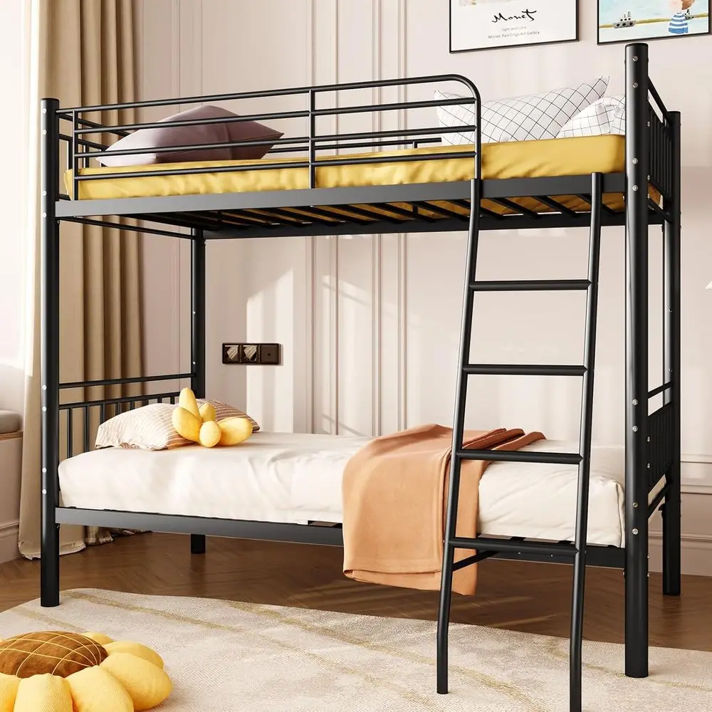

Двухъярусная кровать Twin over Twin, металлическая кровать, двухъярусная кровать с лестницей и защитным ограждением, не требует пружинного блока, бесшумная или малошумная.