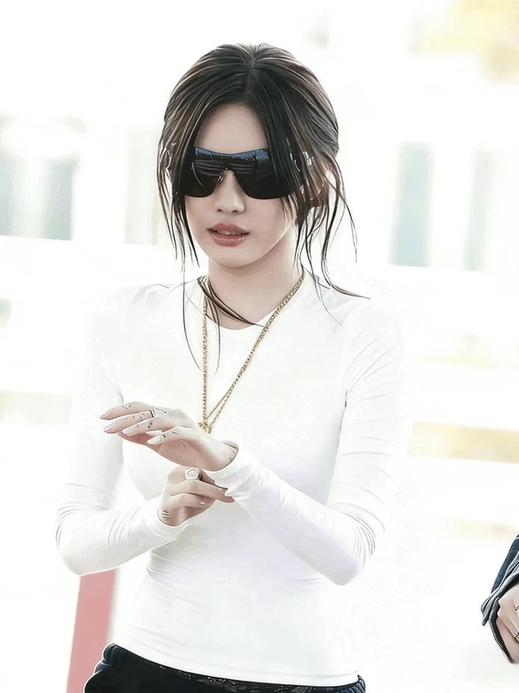 

Женская базовая футболка с длинным рукавом Ning zhuo: универсальный крой, хлопок, комфортная, дышащая, повседневная, с высокой талией