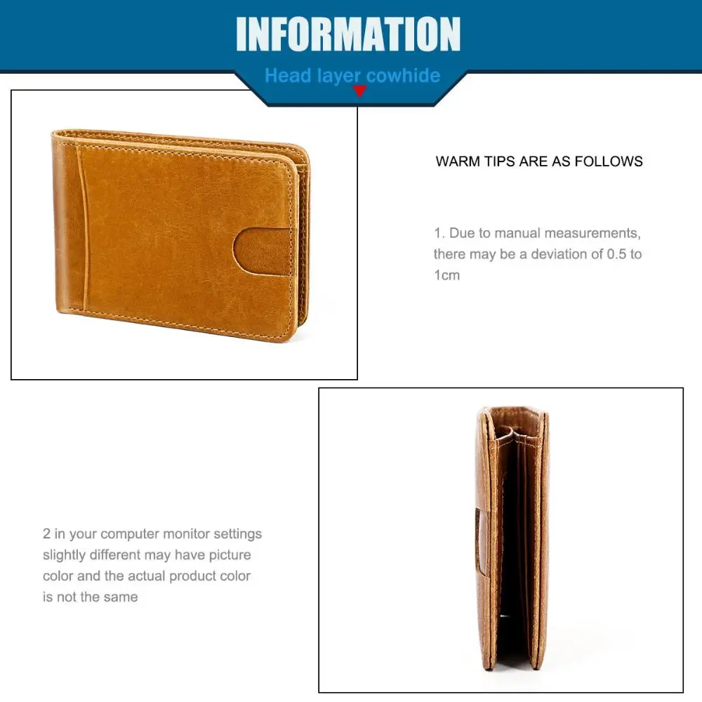 Minimalistyczny męski portfel ze skóry, wąski, 6 przegródek na karty, skóra bydlęca, klips na banknoty dla mężczyzn, okienko na dowód osobisty, niski profil.