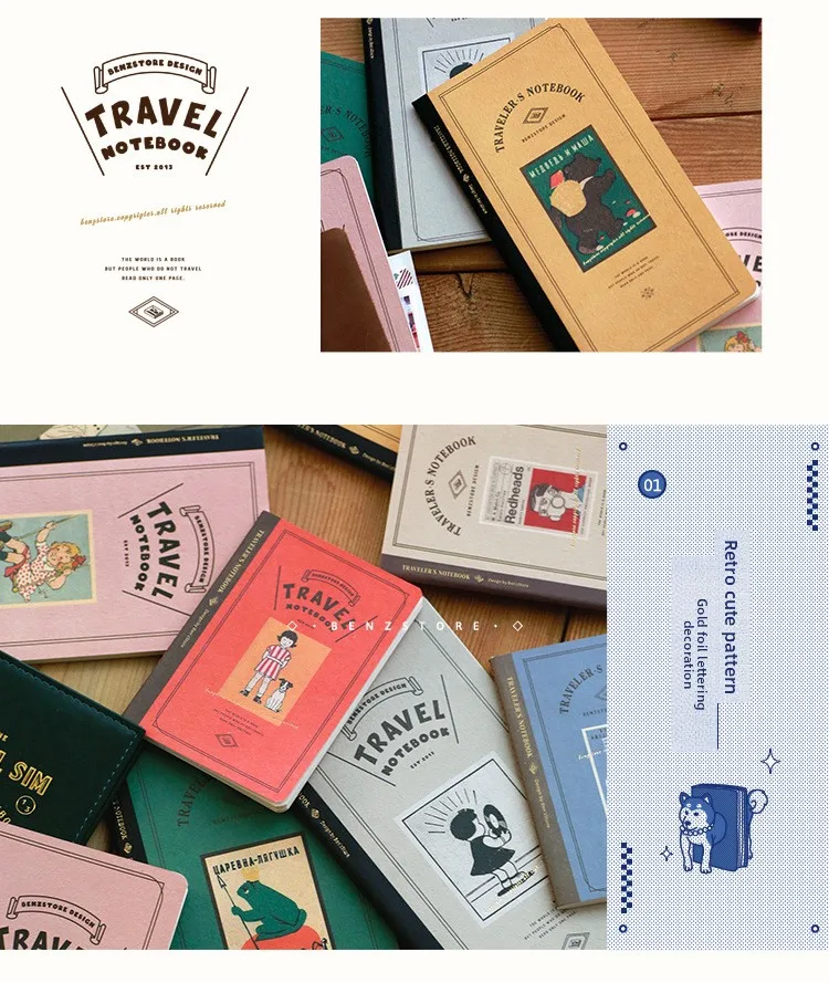 Isi Ulang Buku Catatan Loose-Leaf Fromthenon Travel TN, Kertas Dalam Kotak-kotak Kosong, Sampul Berwarna Tema Vintage, Halaman Pengganti