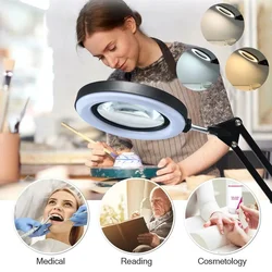 Soldering Iron Repair/Table Lamp/Skincare Beauty72LED 8X/10X NEW Illuminated Magnifier USB 3 Colors LED Magnifying Glass
