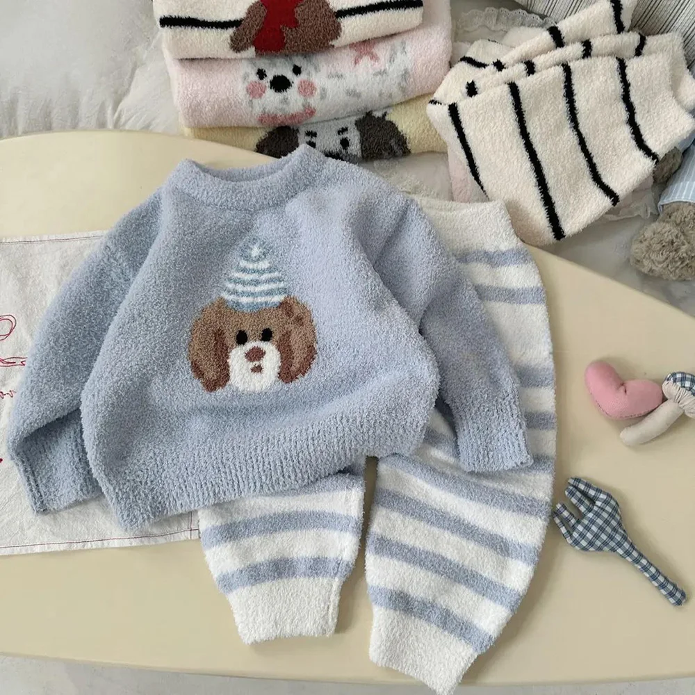 

Детские коралловые бархатные пижамы 2024, осенне-зимний утепленный комплект детской домашней одежды для девочек и мальчиков, милая уличная одежда для сна с героями мультфильмов