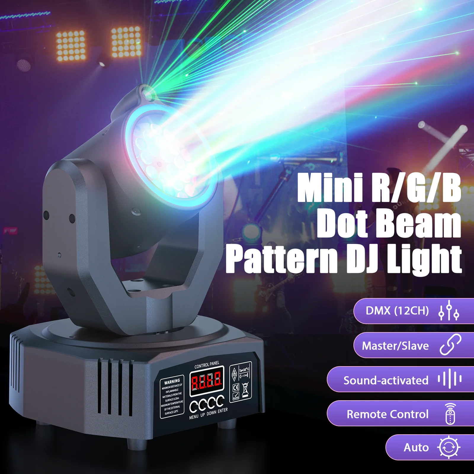 U'King Mini 30W Beam Pattern Moving Head Light RGB DMX Sound Activated Strobe Effect Stage Light for DJ Disco Party Christmas