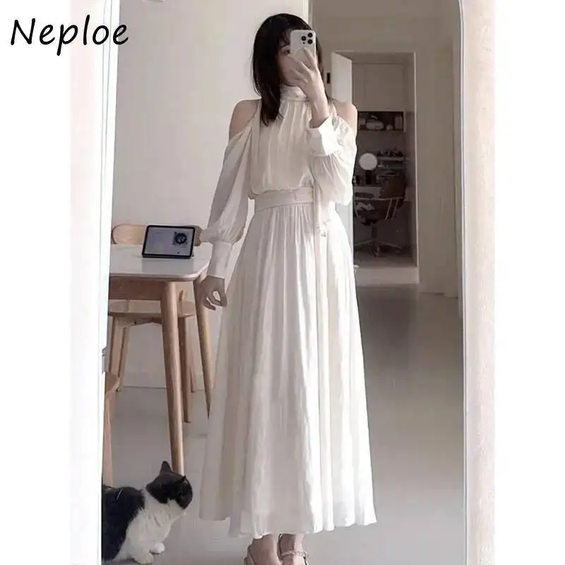 

BabYoung 2025 Early Spring New Halter Chiffon Robe High Waist Ruched Elegant French Style Dress Japan Sweet Fairy Casual Mujer