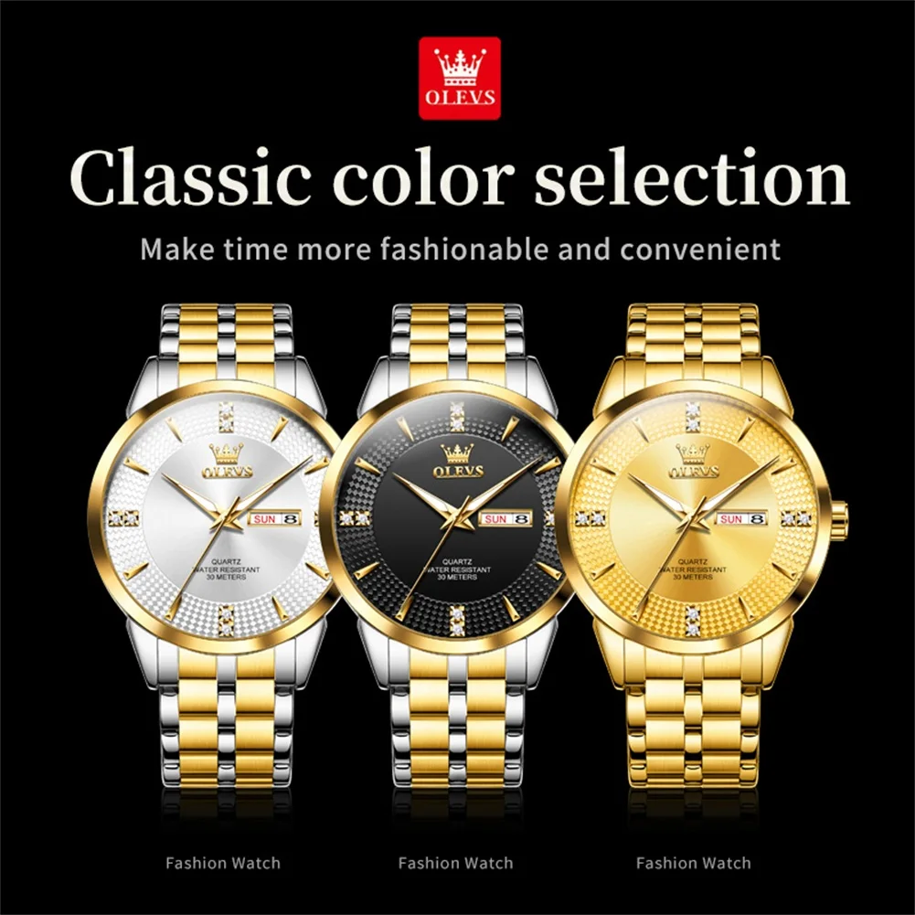 OLEVS 9917 Men Watches Original Classics Fashion Quartz WristwatchDiamond Scale Reloj Waterproof Luminous Date Display Watch