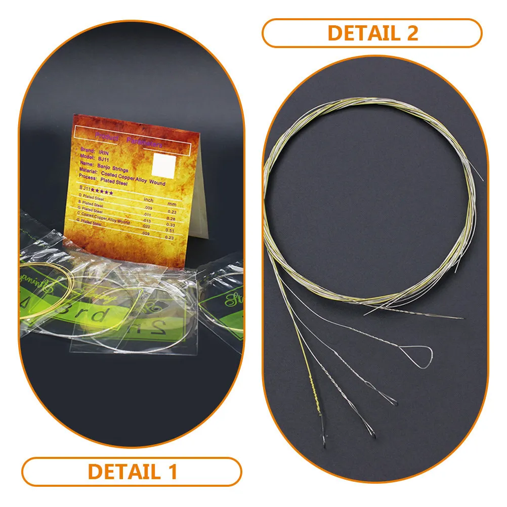 5Pcs Banjo Strings 5-String Banjo Strings Set Coated Copper Alloy Strong Penetration Expressive Tone Easy