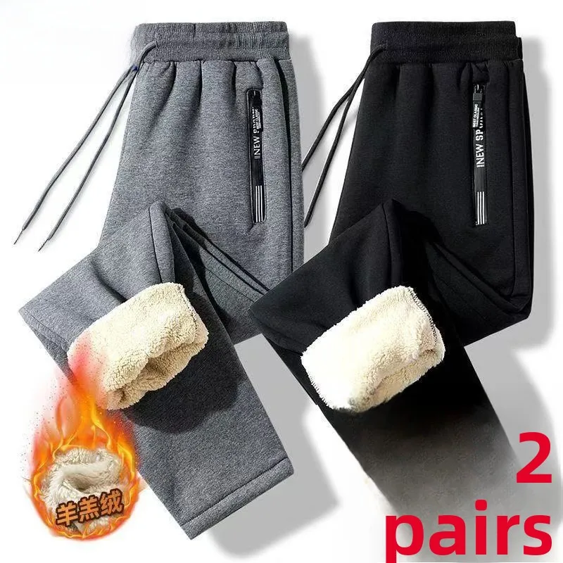 

Мужские высококачественные повседневные брюки на флисовой подкладке из овечьего вельвета, осенне-зимние, свободные, простые, универсальные, на молнии, для отдыха