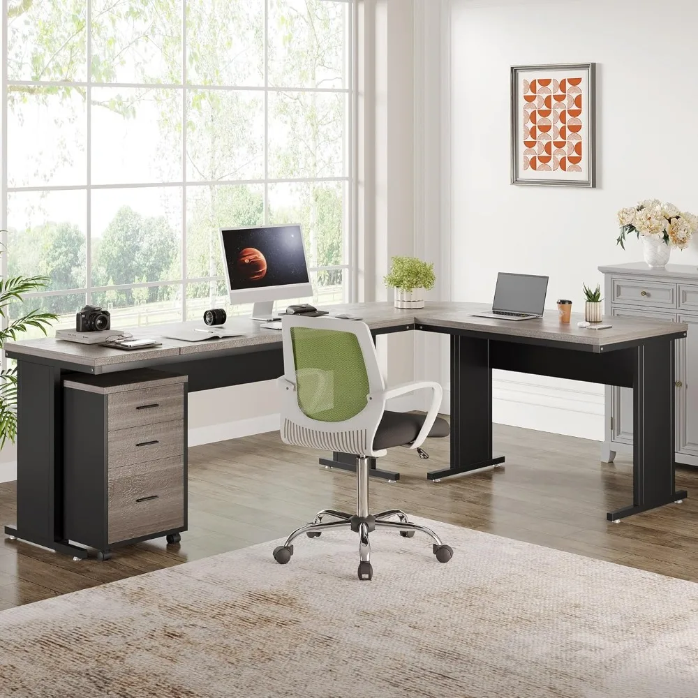 

Desk,with Drawers, Large Executive Office Desk With 3-Drawer File Cabinet,Computer Desks