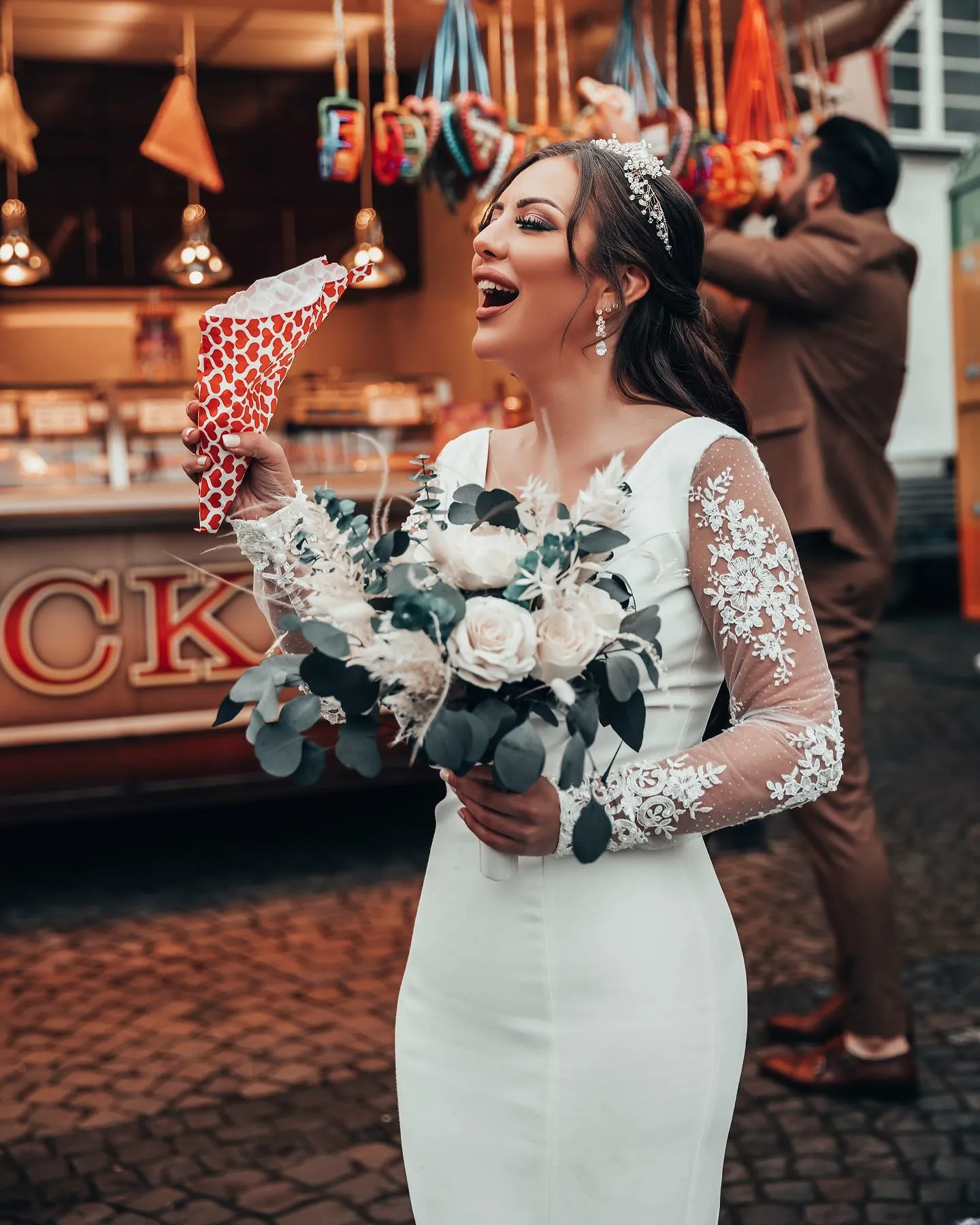 Vestidos De novia modestos árabes De encaje De manga larga vestido De fiesta De boda vestido De novia sirena mujeres personalizar a medidas bata De Marie