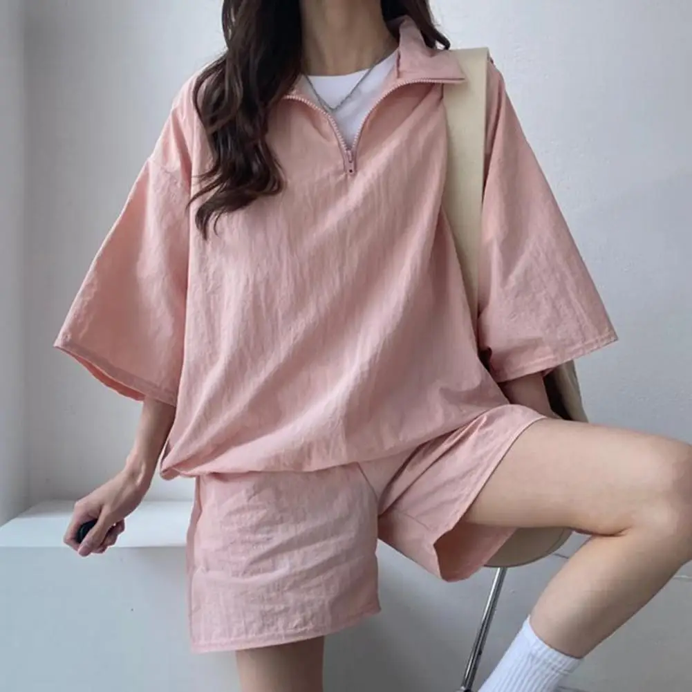 

Fashion Women's Set Flare Short Sleeve Sweatshirt and Shorts Suit 2025 Lapel Blouse Shorts Two 2 Piece Set Casual Outfits