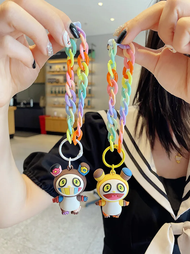 سلسلة مفاتيح تاكاشي موراكامي، حامل مفاتيح على شكل دمية وحش بسلسلة قوس قزح، حزام معصم، هدية إبداعية، حلقة مفاتيح، فن عام