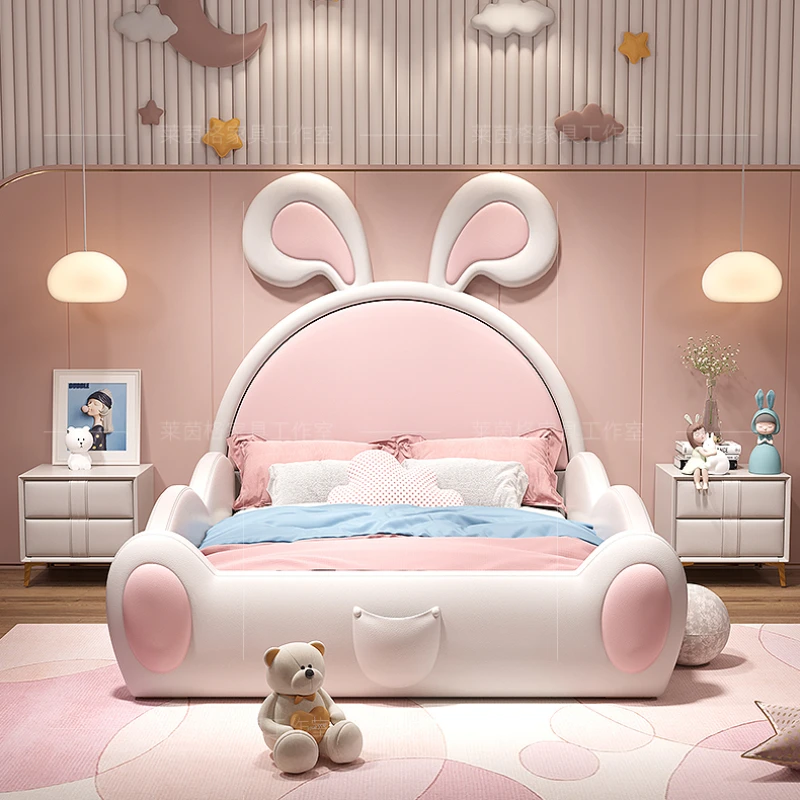 

Cute Animal Shape Double Bed Frame Girls Modern Pink White Beds Queen Size Camas De Dormitorio Kids Bed Set Furniture