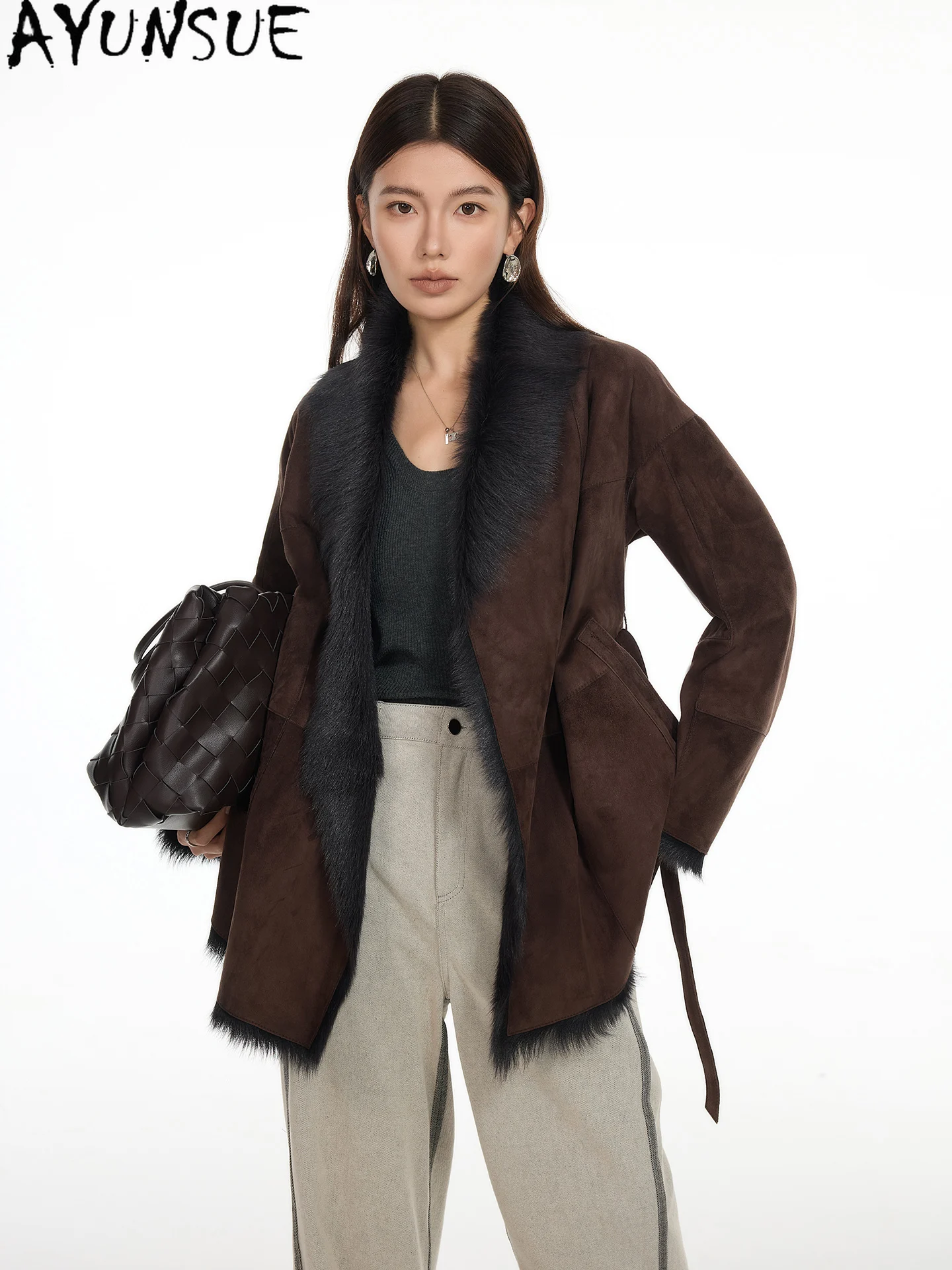 سترة من الجلد الطبيعي للنساء من AYUNSUE معطف فرو من جلد الغنم الطبيعي نمط جديد معاطف من الفرو الحقيقي ملابس شتوية دافئة للسيدات شুবা Жenskয়া #3