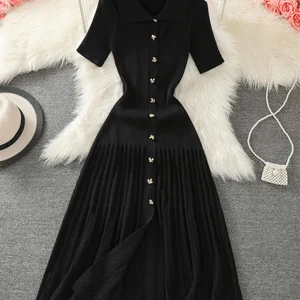 Women's Unique Breast Breast Mesh Dress, Black, Beige, Green, Elegant Lady of the Office, Short Sleeve, Plisada, Chic, Summer, New, 2022 10 Main Sales Long Green Dress - №7