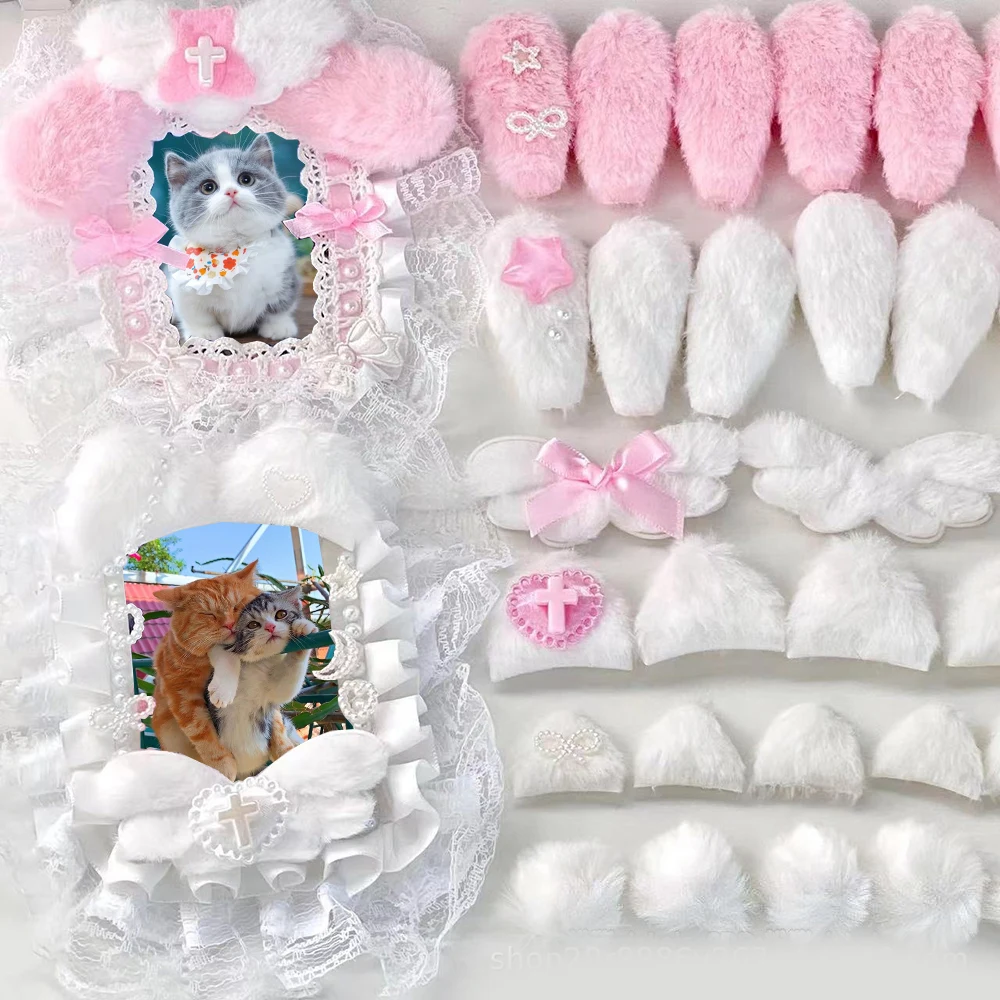 Nuovi simpatici accessori per orecchie di gatto in peluche Orecchie di coniglio Copertina per carte fai-da-te fatta a mano Accessori per decorazioni