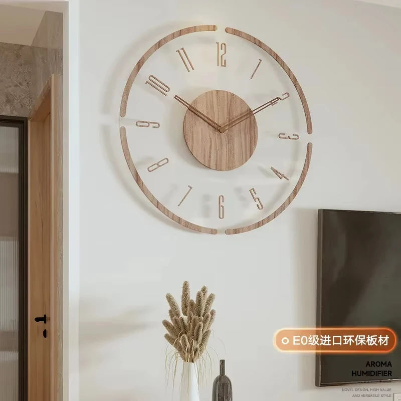 2024 New Solid Wood Creative Wall Clocks Living Room Silent Nordic Simple Quartz Clock Fashion Simple Clock Large Wall Watch