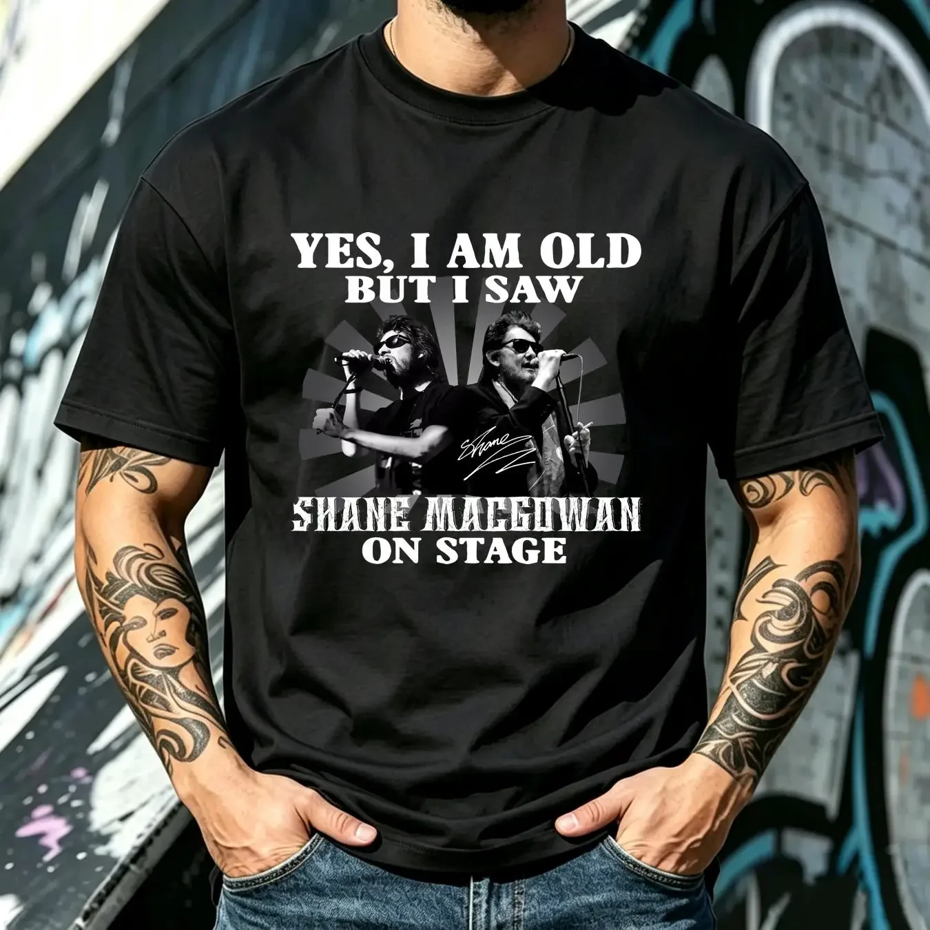 washed T Shirt anniversary Yes im old but I saw Shane MacGowan The Pogues vintage Washed Top For Everyday Wear graphic homme