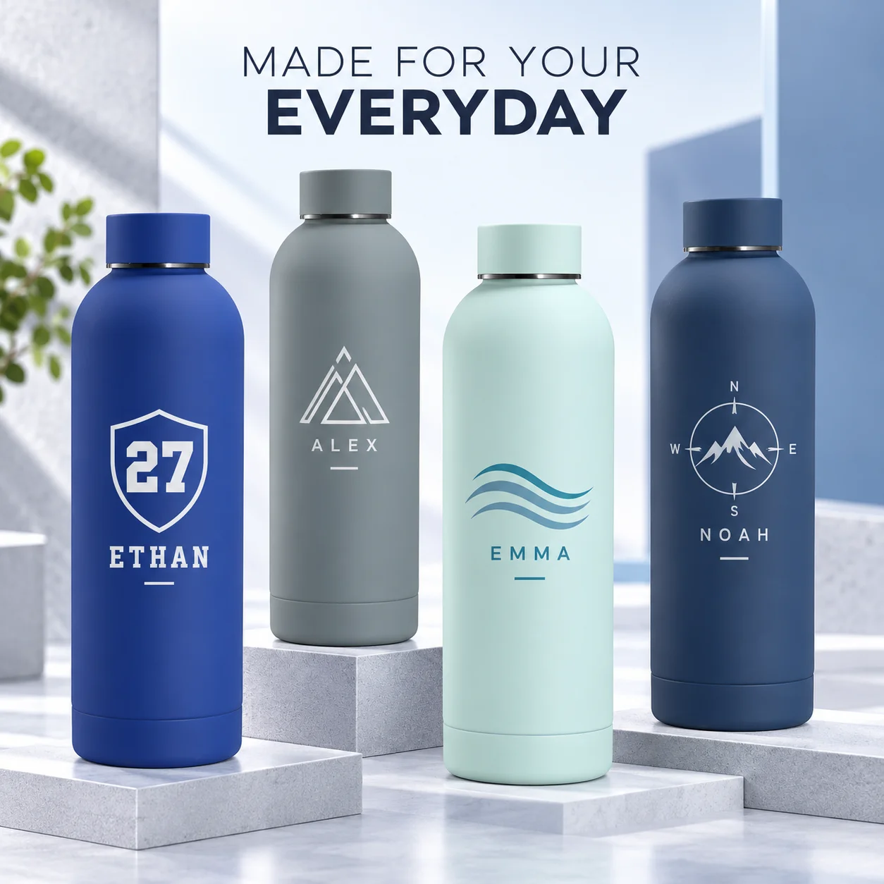 Custom Logo Water Bottle Personalized Name Stainless Steel Insulated Flask Corporate Employee Team Event Gift
