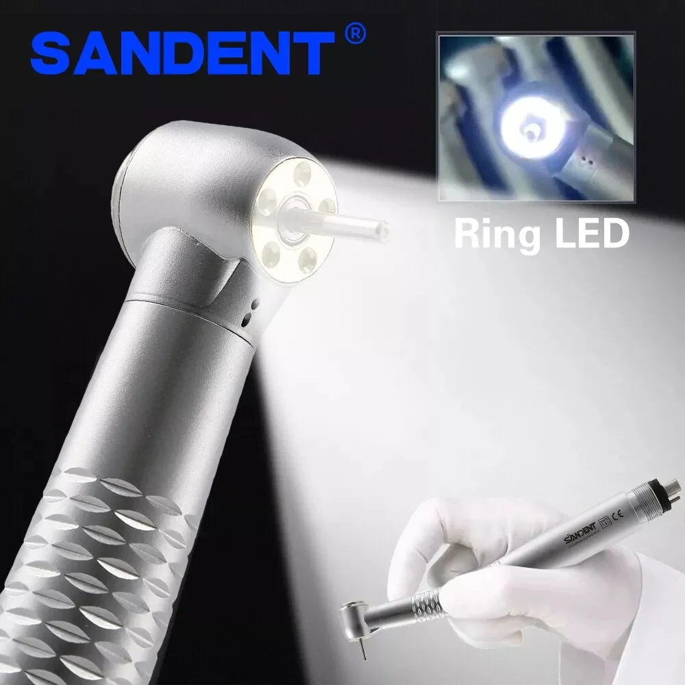 SANDENT Dental E-generator LED High Speed Handpiece 5*Bulb Shadowless Ring Push Botton 4 Holes