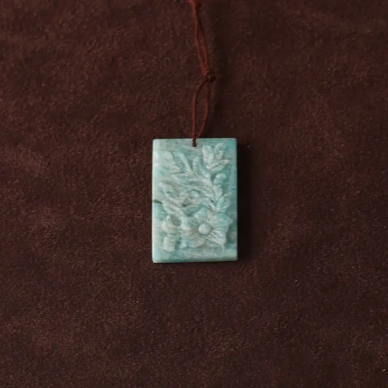 

Ручная резная подвеска из натурального амазонита с цветочным рисунком, уникальная подвеска из бирюзово-синего драгоценного камня для ожерелья в стиле бохо 36x22x5 мм-7,3 г