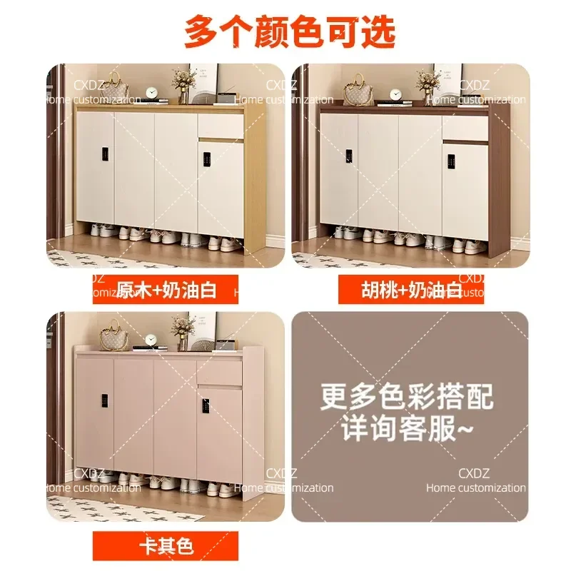 Solid Wood Shoe Cabinet Large Capacity Entryway Storage Locker with Lock for Hallway Corridor Elevator Entrance Integrated