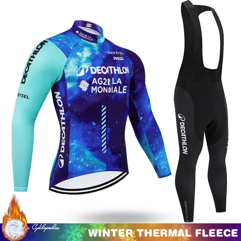 

2026 DECATHLON AG2R LA Winter Fleece Cycling Jersey Clothing Jackets Long Sleeve Men Thermal Man Outfit Men's Biking Clothes Set