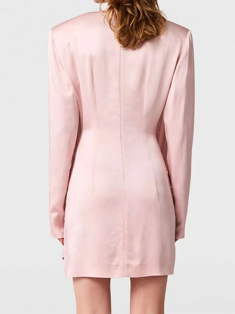 Robe courte plissée en Satin, élégante, Chic, rose, col en v, manches longues, drapée, robes de soirée, nouvelle collection automne printemps 2026