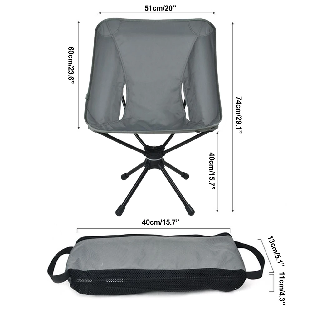 HooRu-silla giratoria para exteriores, silla portátil plegable para acampar con bolsa de transporte para playa, Picnic, senderismo, pesca, asiento