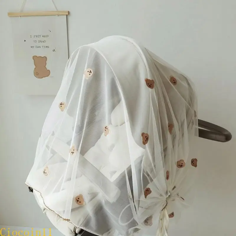

Y1UB Breathable Mosquito Net Baby Pushchair Mesh Cover Embroidery Tulle Netting