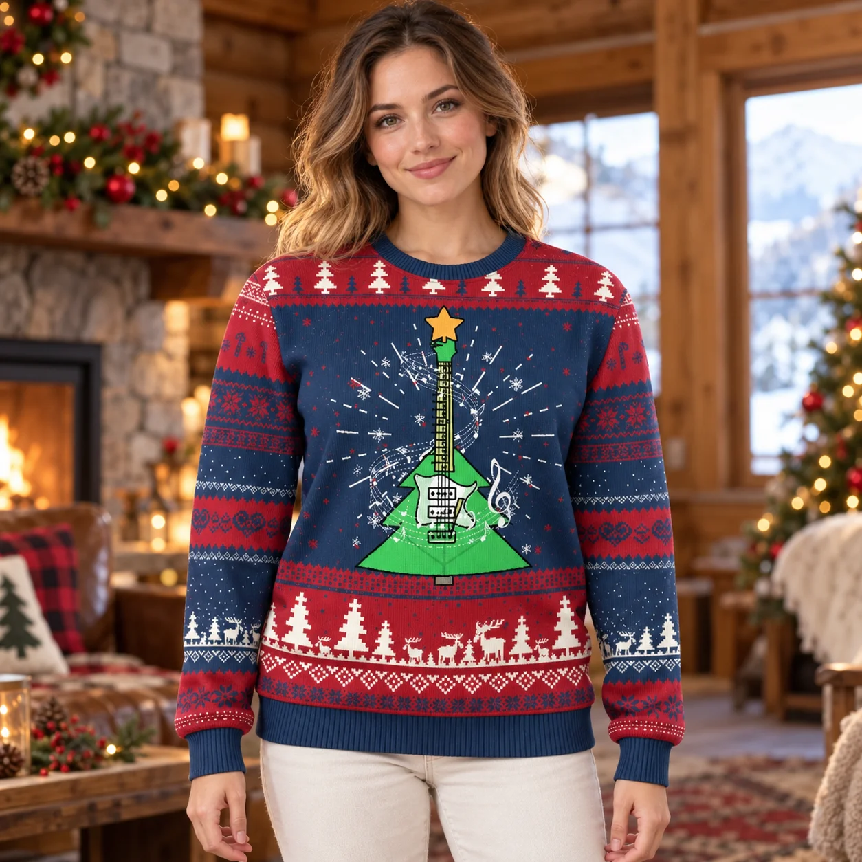 Celebrate Christmas in Tree Inspired Crewneck Sweaters with an Ugly Christmas Sweater Print for Parties and Winter Outfits
