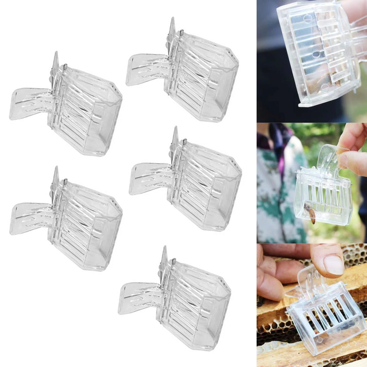 50Pcs Transparent Book Clip Type Queen Cage PET Plastic Queen Catching Clamp Bee Queen/King Controller Beekeeping Tools