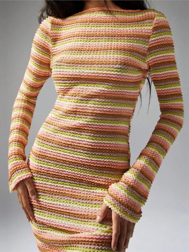 

Dresses 2025 Woman Sexy Slim Vestidos Fit Strappy Backless Striped Dress Simple Style Elegant Temperament Bodycon Trendy Casual