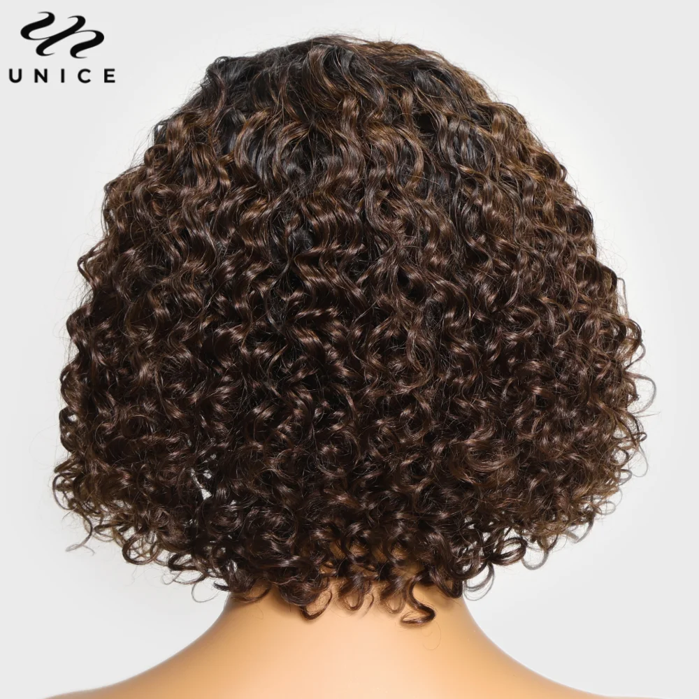 UNice Hair Ombre Brown Curly Bob Wig Human Hair 7x5 Pre Cut Lace Glueless Wig Ready To Wear Side Part Short Curly Wigs for Women