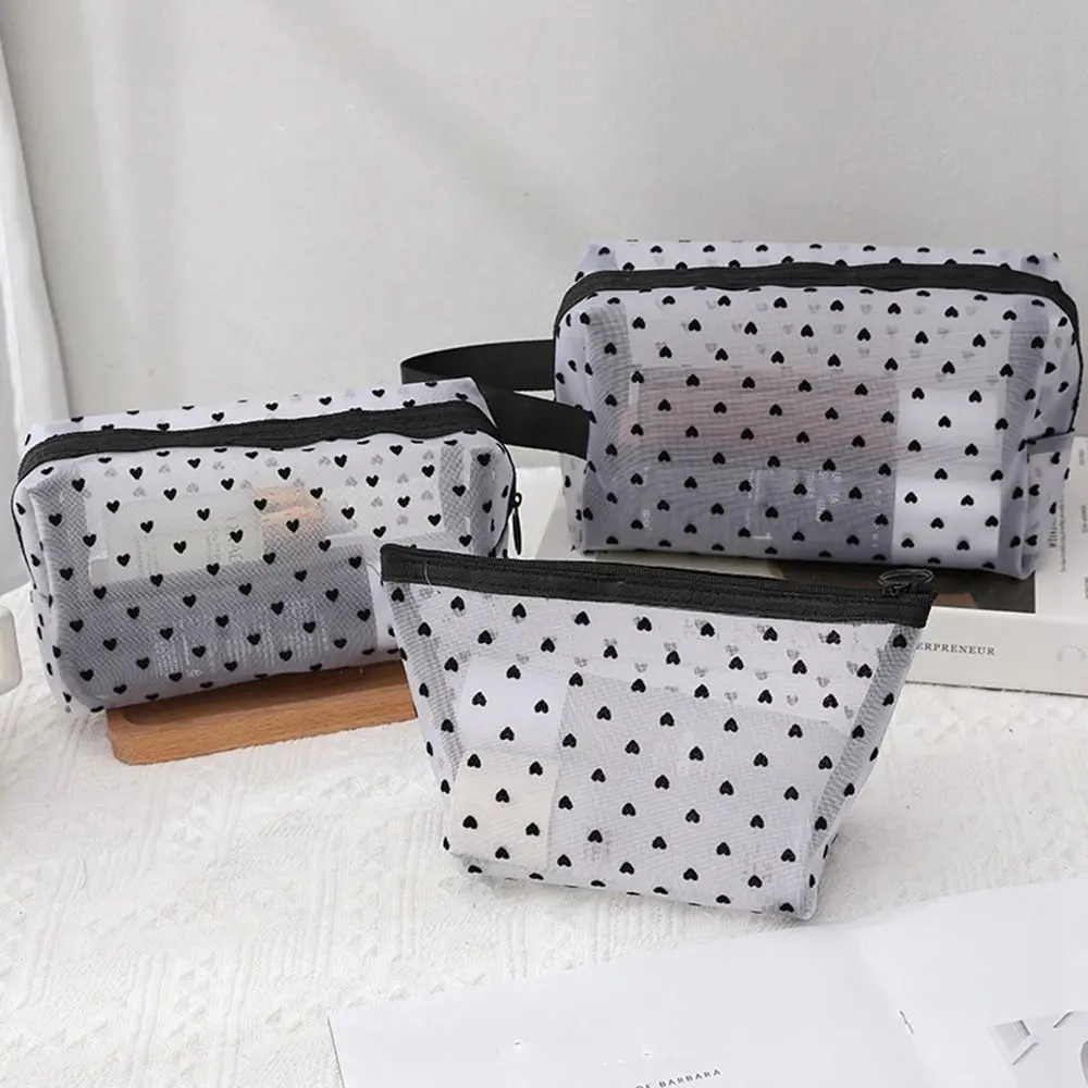 Heart Transparent Mesh Makeup Bag Blue/Purple Multifunction Ladies Toiletry Storage Bag Portable Women Cosmetic Storage Pouch
