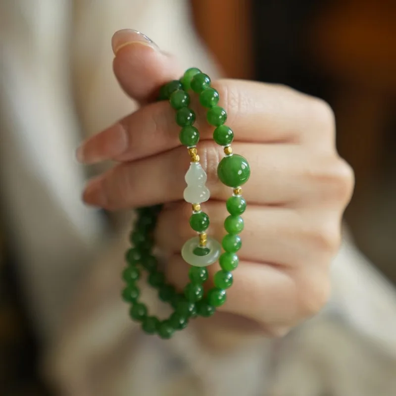Bracelet en jade naturel vert double cercle, accessoires, perles de charme en pierres précieuses, bracelet de luxe sculpté, talisman, cadeaux pour femmes