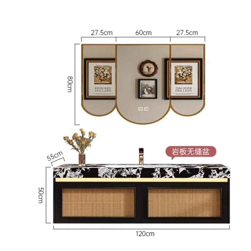 Seamless ceramic basin medieval rattan wind rubber wood paint bathroom cabinet customization