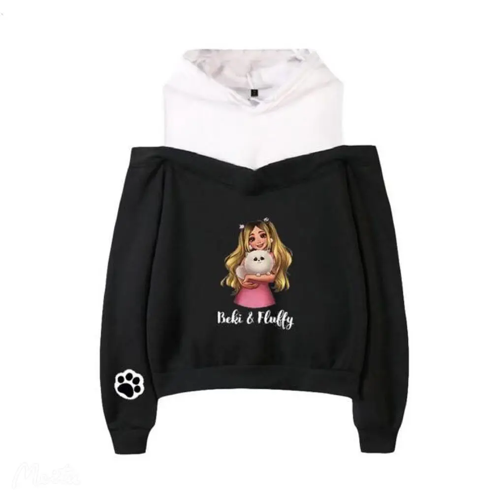 2022 Rebekah Wing Merch Beki  Fluffy Print Hoodies Women Off Shoulder Sweatshirt Y2K Girl Pullover Autumn Winter Clothes Tops