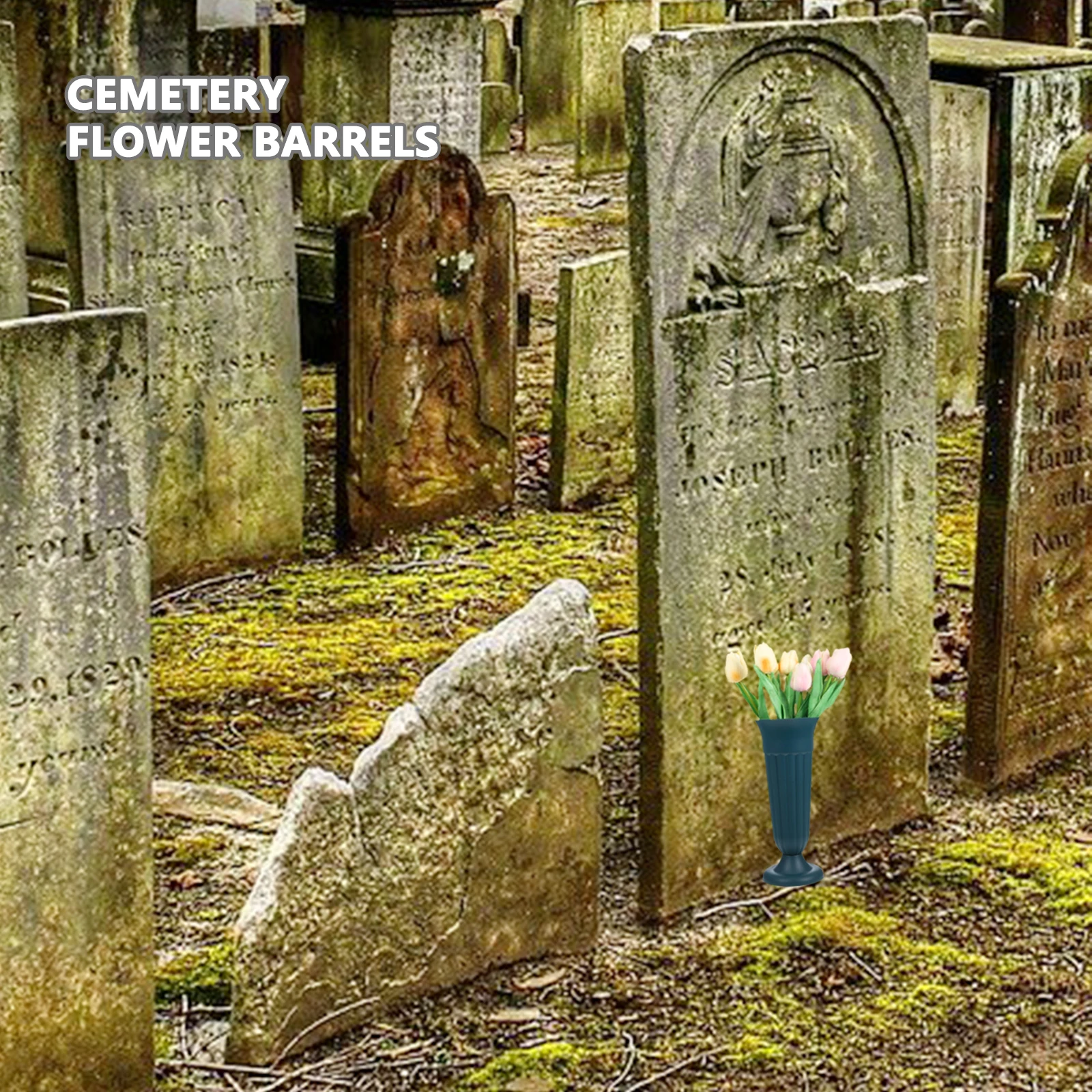 

Cemetery Holders Graveyard Vase Decoration Flower Memorial Vases for Graves Dark Green Pp Statue