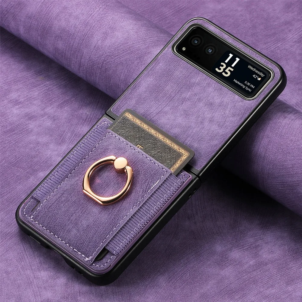 

Ring Holder Mobile Phone Case for Motorola Moto Razr60 Ultra Razr 50 Razr 40 Imitation Leather Card Holder PU Protective Cover