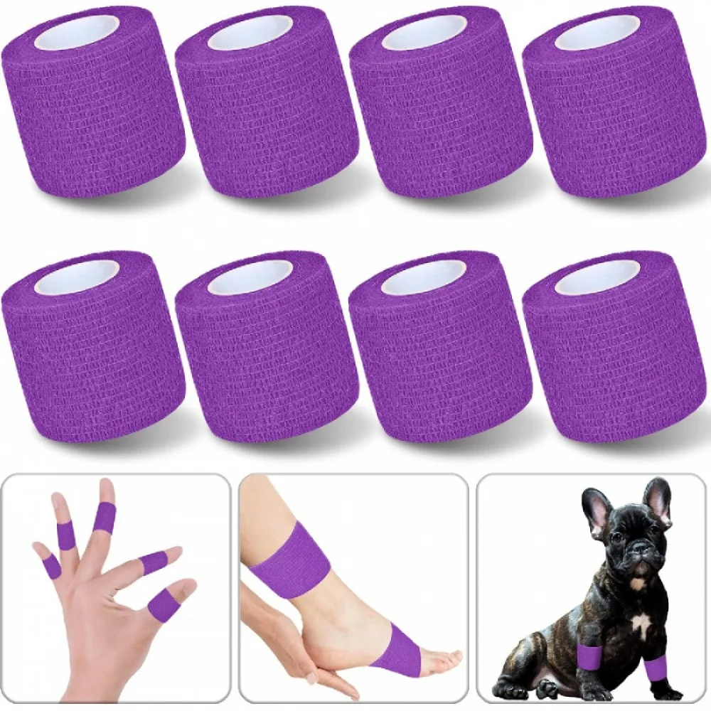 2Pcs Purple Non-Woven Self-Adhesive Elastic Bandage 2.5cm*4.5m, Multi-purpose Cohesive Tape for Sports, Fingers, Veterinary Pet Bandaging