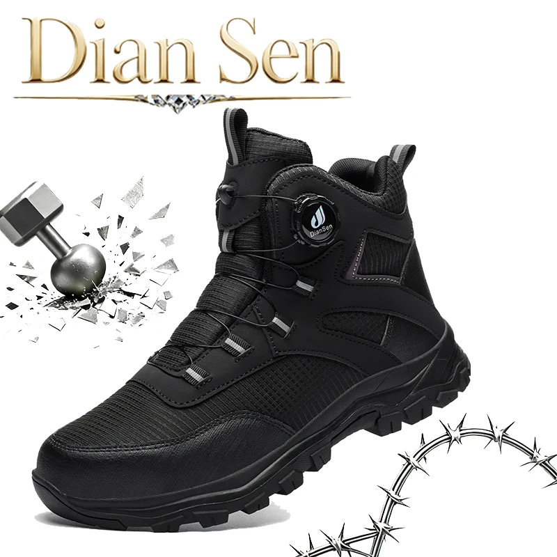 Men Safety Rotating button Boots Outdoor tactical boots Indestructible shoes Puncture-Proof Work Boots Steel toe shoes Sneakers