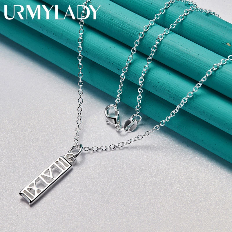 URMYLADY 925 Sterling Silver Roman Square 16-30 Inch Pendant Necklace For Women Wedding Party Fashion Charm Jewelry