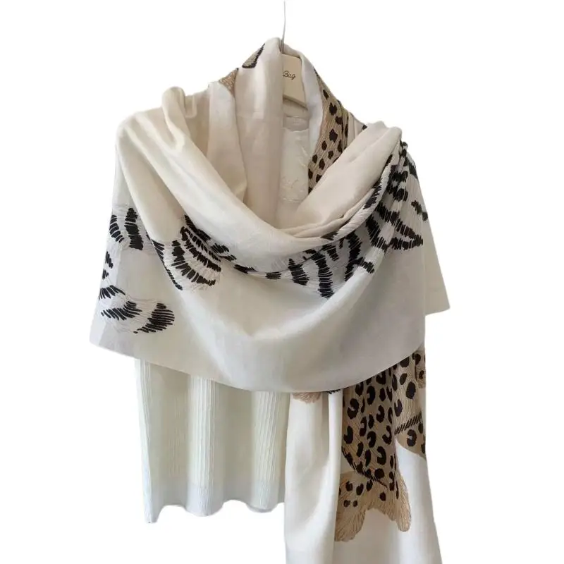 Leopard Print Shawl Women's Lightweight Air Conditioned Room Scarf Shoulder Protection Silk Scarf Fashionable Spring