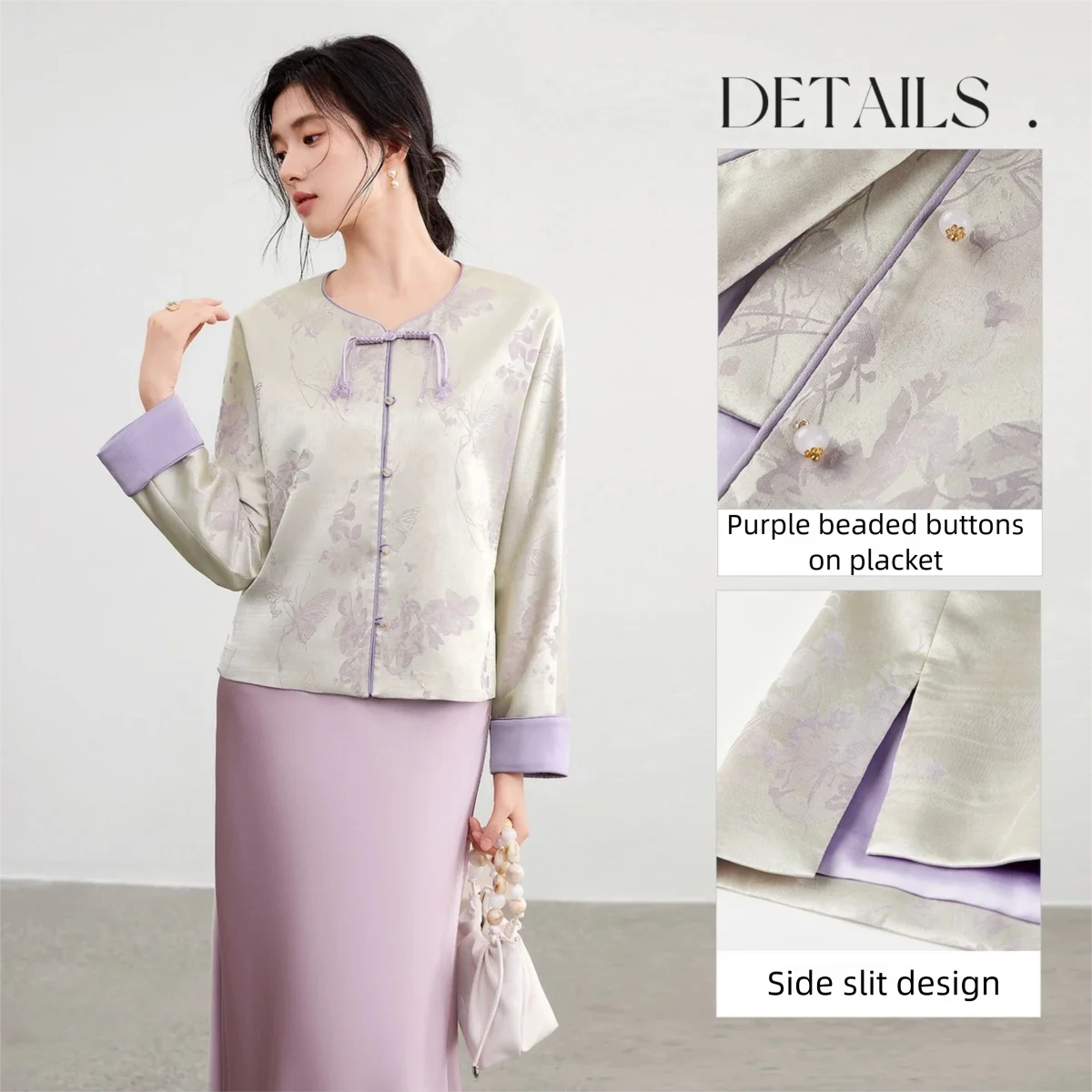 SENTUBILA Elegant Chinese Style Jackets For Women 2025 Autumn Luxury Loose Floral Print Coat Crew Neck Party Outerwear Q53WL3114