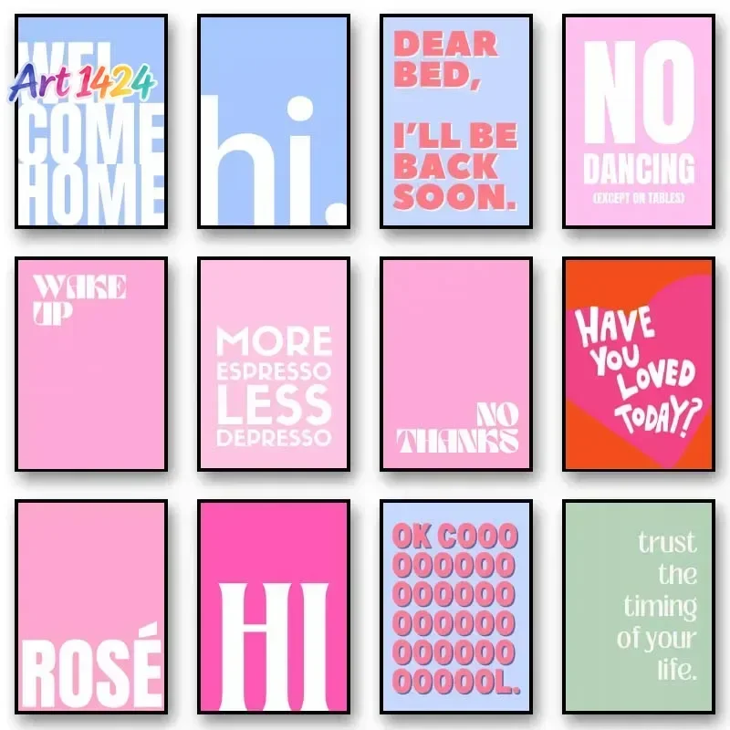 1pc frameless Pink Inspirational Word Quote Posters Prints Canvas Painting Abstract Aesthetic Wall Art Nordic Wall Art For Ho