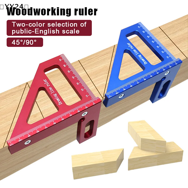 〔YY24〕Precision Aluminum Alloy Miter Triangle Ruler 45°/90° Woodworking Square Protractor 3D Multifunctional Measuring Toolsolss