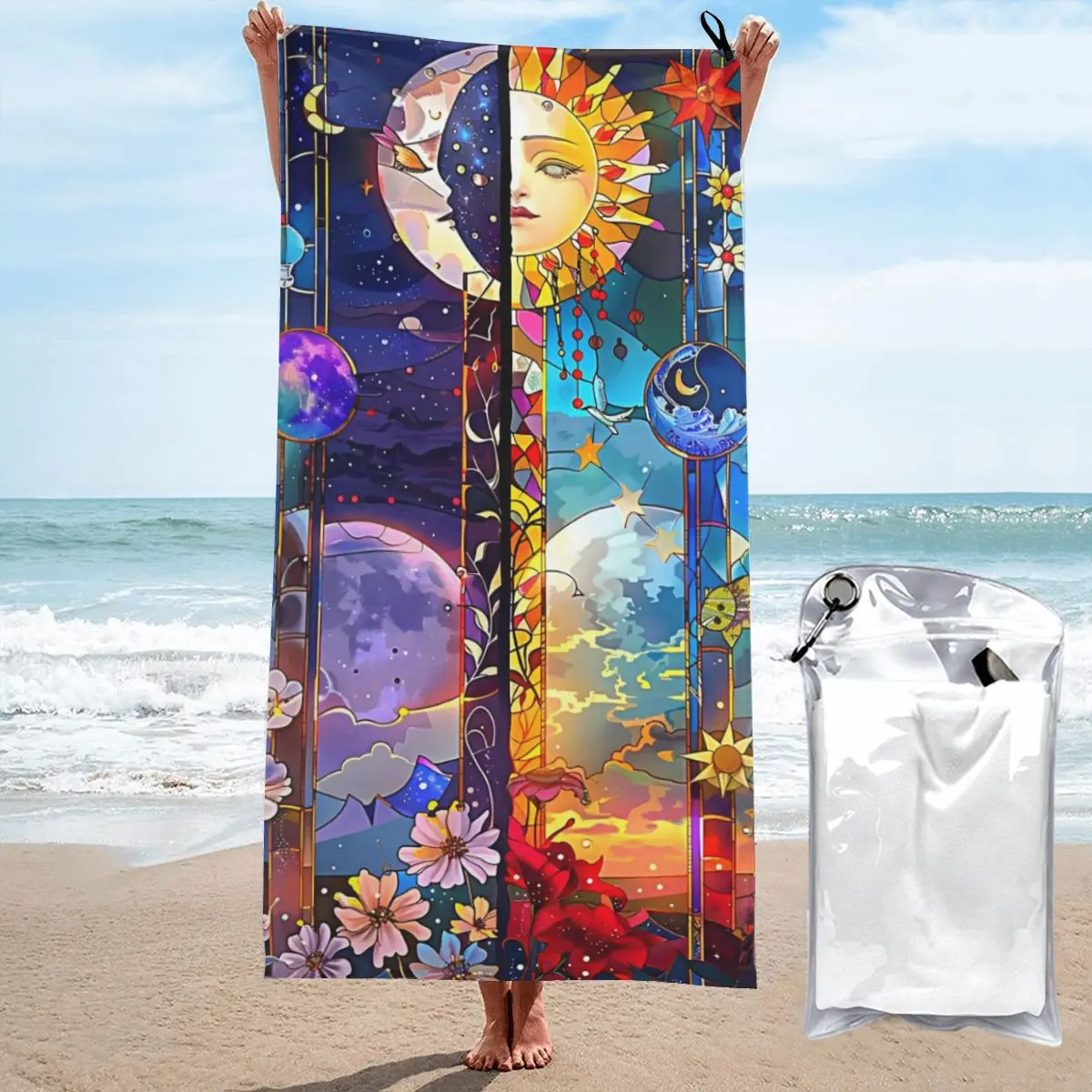 

Trendy Sun Moon Boho Cosmos Astrology Beach Towel Soft Microfiber Quick Dry Absorbent Quick Towels For Bath