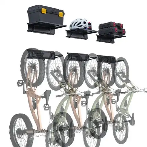 Bike Storage Rack Wall Mount Garage Bike Holder & 3 Shelves for 6 Bicycles