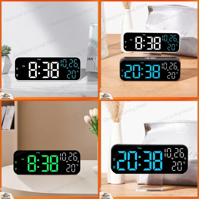 Digital Alarm Clock with Temperature Date Week Display Night Mode Voice Control 12/24H Electronic LED Table Clock