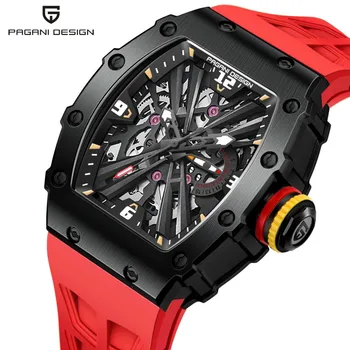 PAGANI DESIGN 42 MM Men's Skeleton Quartz Watch Japan VH65 Sapphire Glass Stainless Steel 50M Waterproof Wristwatches PD1738 New